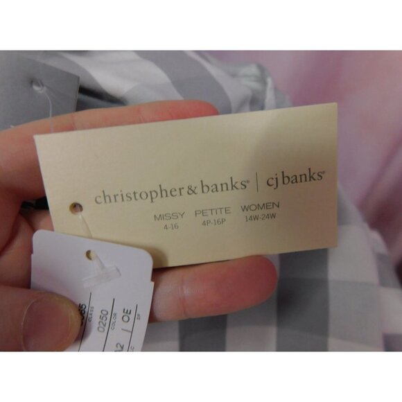 SALE NWT Christopher & Banks Petite Checkered Blouse Women Small Gray - Picture 11 of 14